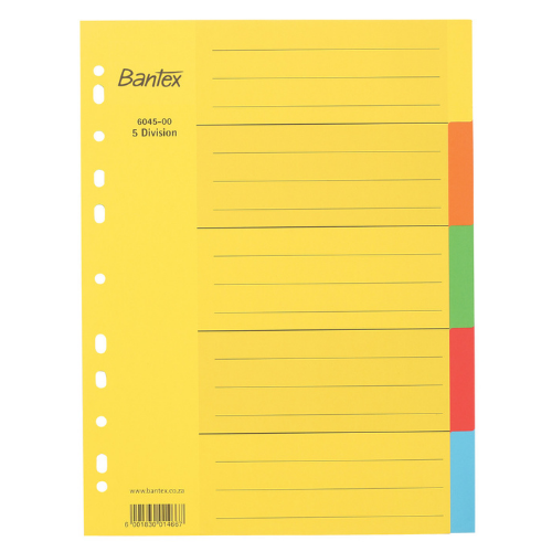 Bantex Divider A4 Board 5 Division/5 Colours Future Manager Books