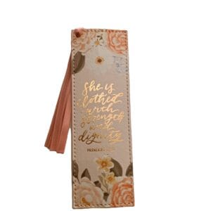 She Is Clothed with Strength and Dignity Pink Faux Leather Bookmark